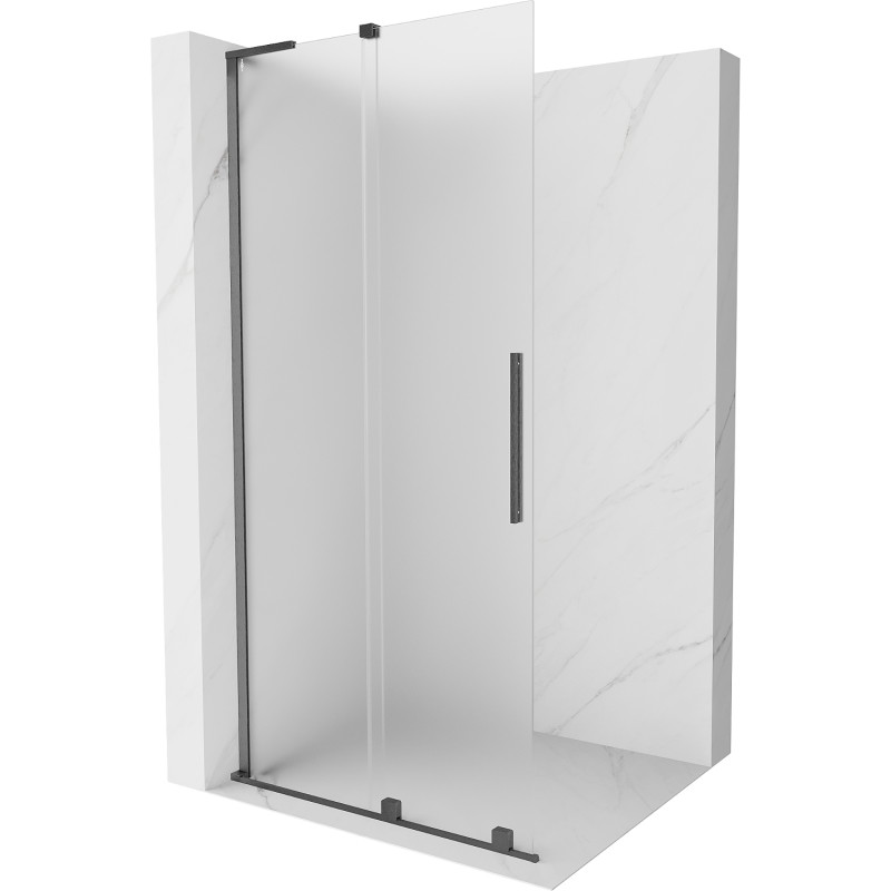 Mexen Velar L Schiebetür-Duschwand Walk-in 100 x 200 cm, mattiert 8 mm, gebürstetes Gun Gray - 871-100-003-33-66