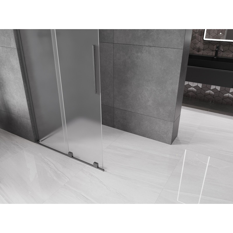 Mexen Velar L Schiebetür-Duschwand Walk-in 100 x 200 cm, mattiert 8 mm, gebürstetes Gun Gray - 871-100-003-33-66