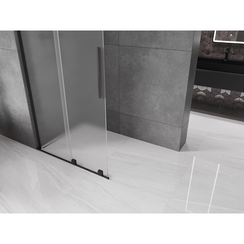 Mexen Velar L Duschwand Schiebbar Walk-in 90 x 200 cm, Raureif 8 mm, Schwarz - 871-090-003-33-70