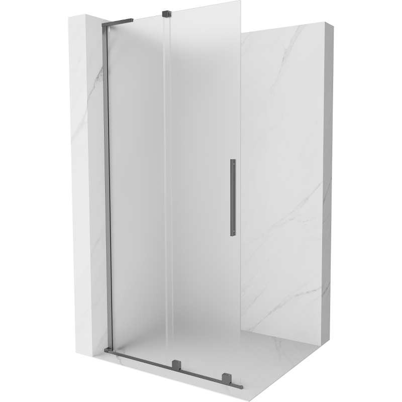 Mexen Velar L Duschwand Schiebetür Walk-in 100 x 200 cm, Mattglas 8 mm, Gun Metal - 871-100-003-33-95