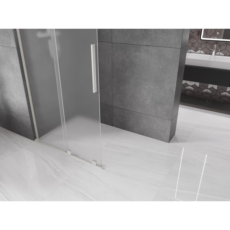 Mexen Velar L Duschwand Schiebetür Walk-in 120 x 200 cm, 8 mm Milchglas, gebürsteter Nickel - 871-120-003-33-97