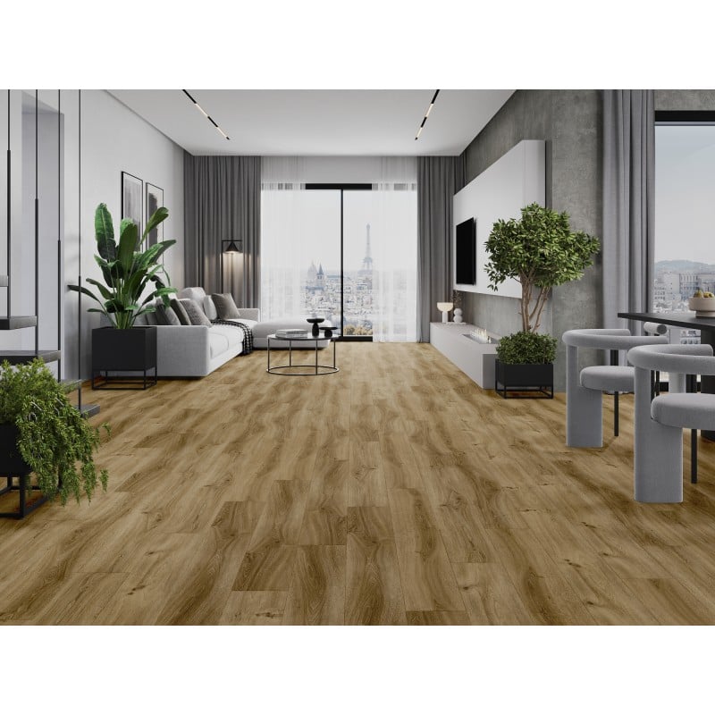 Mexen Amsterdam Probe von SPC-Vinylpaneelen 6,5 mm, IXPE-Unterlage 1,5 mm, 4-seitige V-Fuge, Eiche - F1042-S