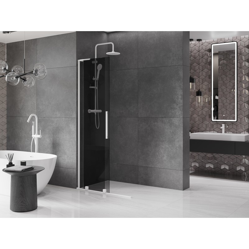 Mexen Velar L verschiebbare Duschwand Walk-in 90 x 200 cm, Graphit 8 mm, weiß - 871-090-003-43-20