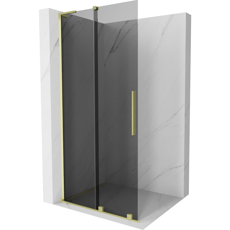 Mexen Velar L Duschwand verschiebbar Walk-in 100 x 200 cm, grafit 8 mm, gebürstet Gold - 871-100-003-43-55