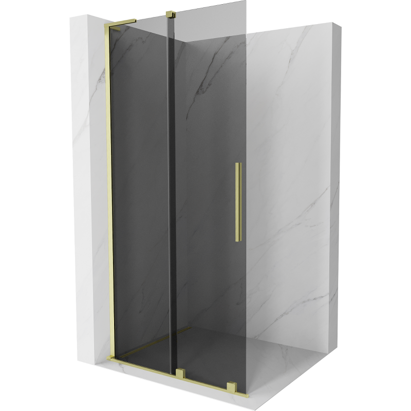 Mexen Velar L Schiebeduschwand Walk-in 110 x 200 cm, Graphit 8 mm, gebürstetes Gold - 871-110-003-43-55