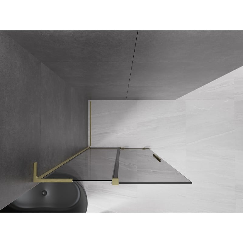 Mexen Velar L Duschwand zum Schieben Walk-in 90 x 200 cm, grafit 8 mm, gold gebürstet - 871-090-003-43-55
