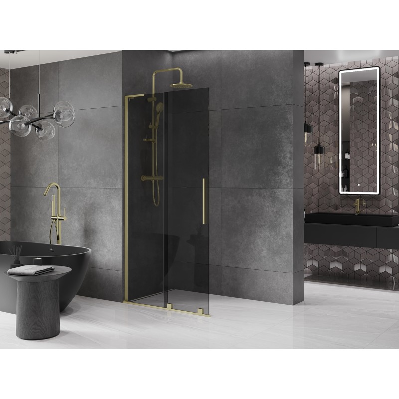 Mexen Velar L Schiebeduschwand Walk-in 120 x 200 cm, graphit 8 mm, gold gebürstet - 871-120-003-43-55