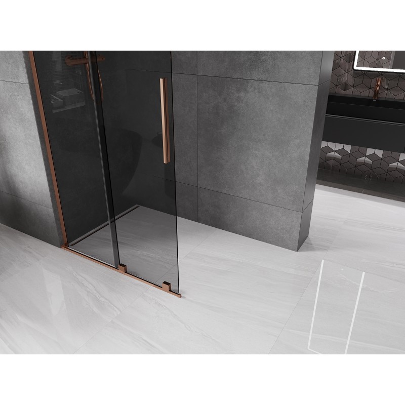Mexen Velar L Duschwand zum Schieben Walk-in 110 x 200 cm, Graphit 8 mm, Roségold - 871-110-003-43-60