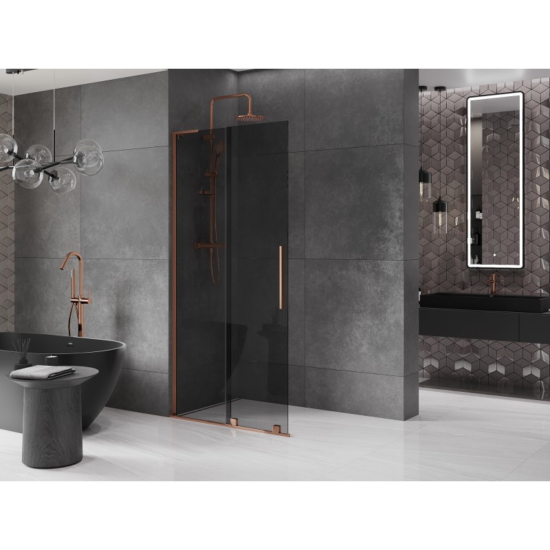 Mexen Velar L Duschwand verschiebbar Walk-in 120 x 200 cm, graphit 8 mm, Roségold - 871-120-003-43-60