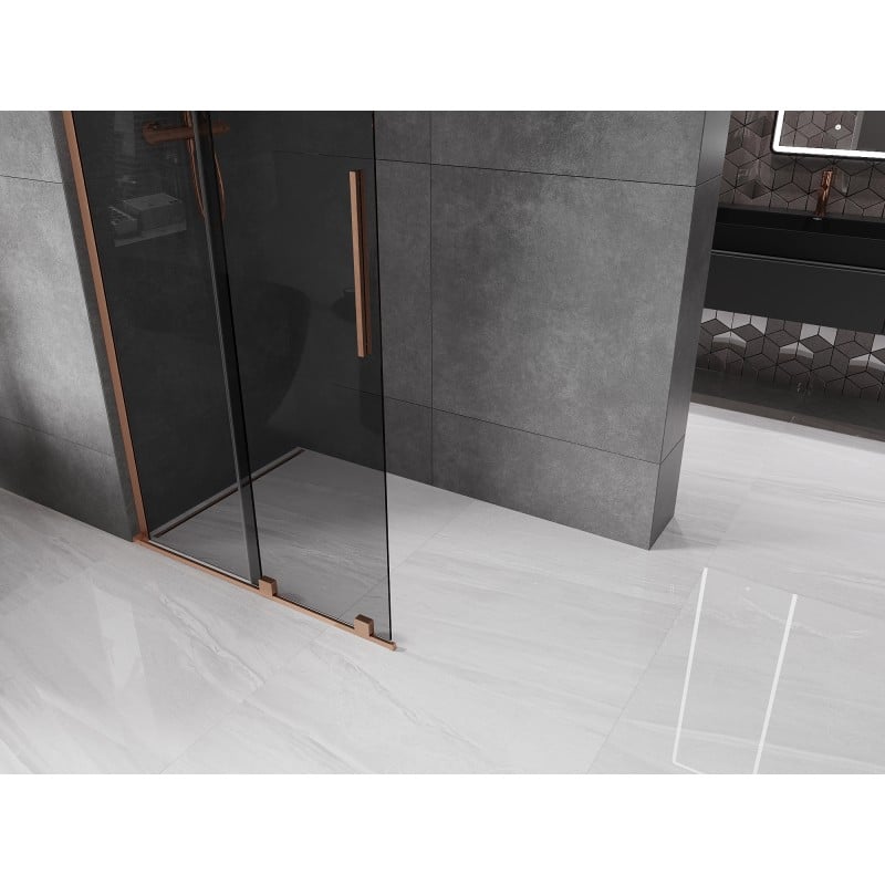 Mexen Velar L Duschwand schiebbar Walk-in 100 x 200 cm, grafit 8 mm, gebürstetes Kupfer - 871-100-003-43-65