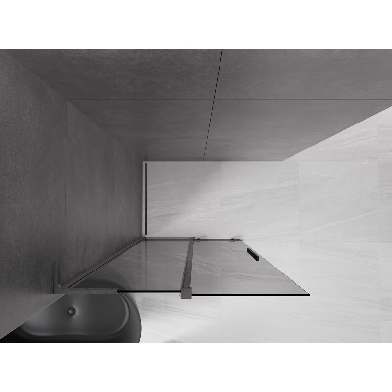 Mexen Velar L Duschwand Schiebetür Walk-in 90 x 200 cm, Graphit 8 mm, gebürstet Gun Gray - 871-090-003-43-66