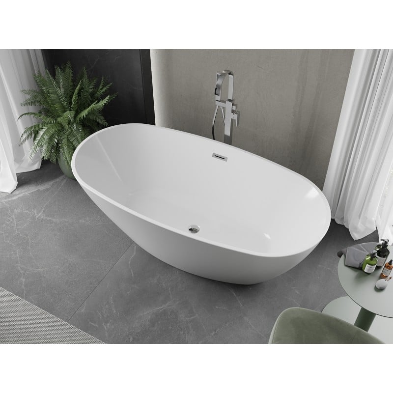 Mexen Eris freistehende Badewanne 180 x 95 cm, weiß, überlauf chrom - 53441809500-01
