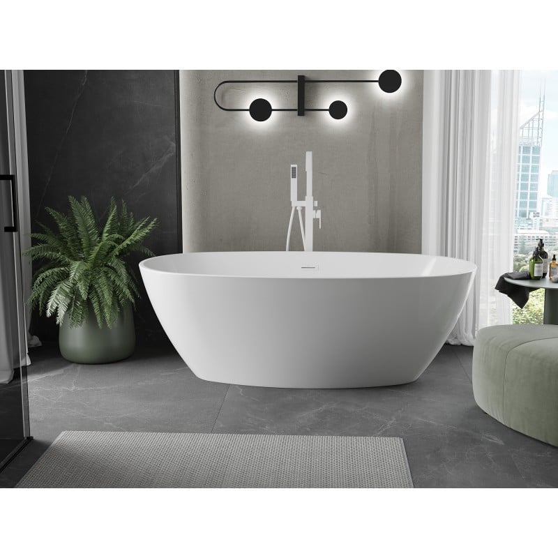 Mexen Eris freistehende Badewanne 180 x 95 cm, weiß, Weißer Überlauf - 53441809500-20