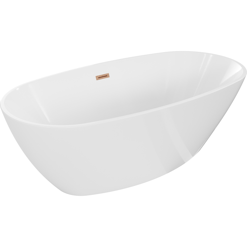 Mexen Eris Freistehende Badewanne 180 x 95 cm, weiß, Überlauf gebürstetes Kupfer - 53441809500-65
