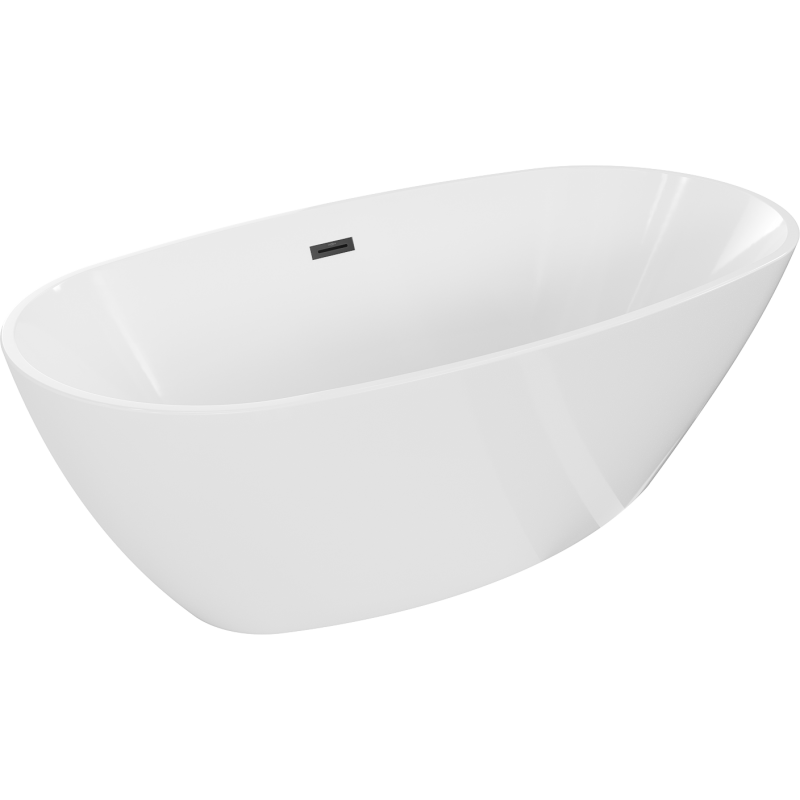 Mexen Eris freistehende Badewanne 180 x 95 cm, weiß, schwarzer Überlauf - 53441809500-70
