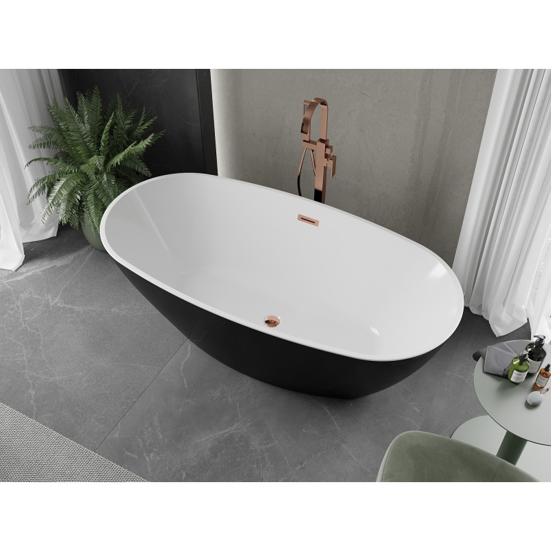 Mexen Eris freistehende Badewanne 180 x 95 cm, weiß/schwarz, Überlauf Roségold - 53441809575-60