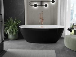 Mexen Eris freistehende Badewanne 180 x 95 cm, weiß/schwarz, Überlauf Roségold - 53441809575-60