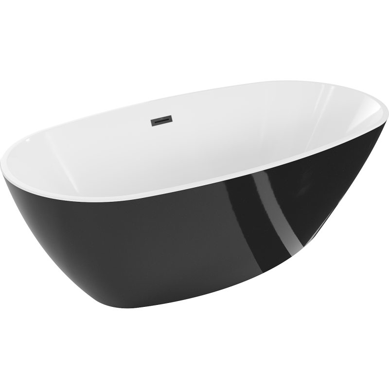 Mexen Eris freistehende Badewanne 180 x 95 cm, weiß/schwarz, schwarzer Überlauf - 53441809575-70