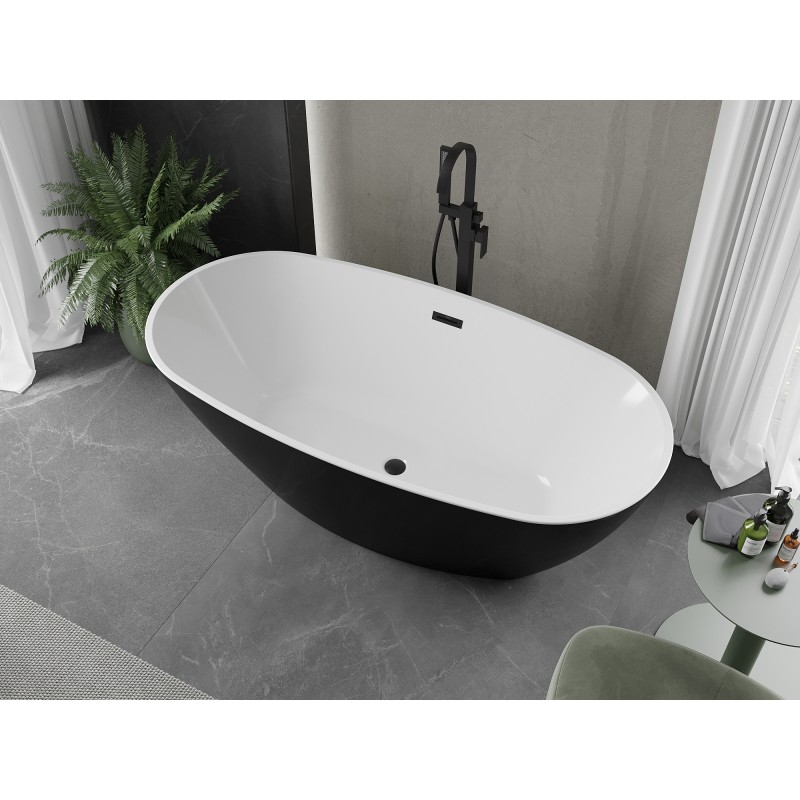Mexen Eris freistehende Badewanne 180 x 95 cm, weiß/schwarz, schwarzer Überlauf - 53441809575-70