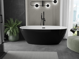 Mexen Eris freistehende Badewanne 180 x 95 cm, weiß/schwarz, schwarzer Überlauf - 53441809575-70