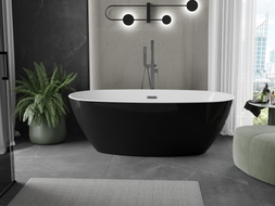 Mexen Eris freistehende Badewanne 180 x 95 cm, weiß/schwarz, Überlauf Gun Metal - 53441809575-95