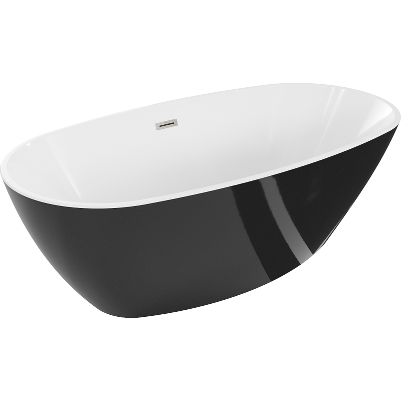 Mexen Eris freistehende Badewanne 180 x 95 cm, weiß/schwarz, Überlauf gebürstetes Nickel - 53441809575-97