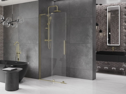 Mexen Velar L Duschwand verschiebbar Walk-in 90 x 200 cm, transparent 8 mm, gold - 871-090-003-03-50