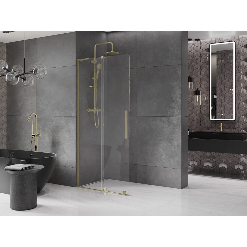 Mexen Velar L Duschwand Schiebetür Walk-in 100 x 200 cm, transparent 8 mm, gold - 871-100-003-03-50