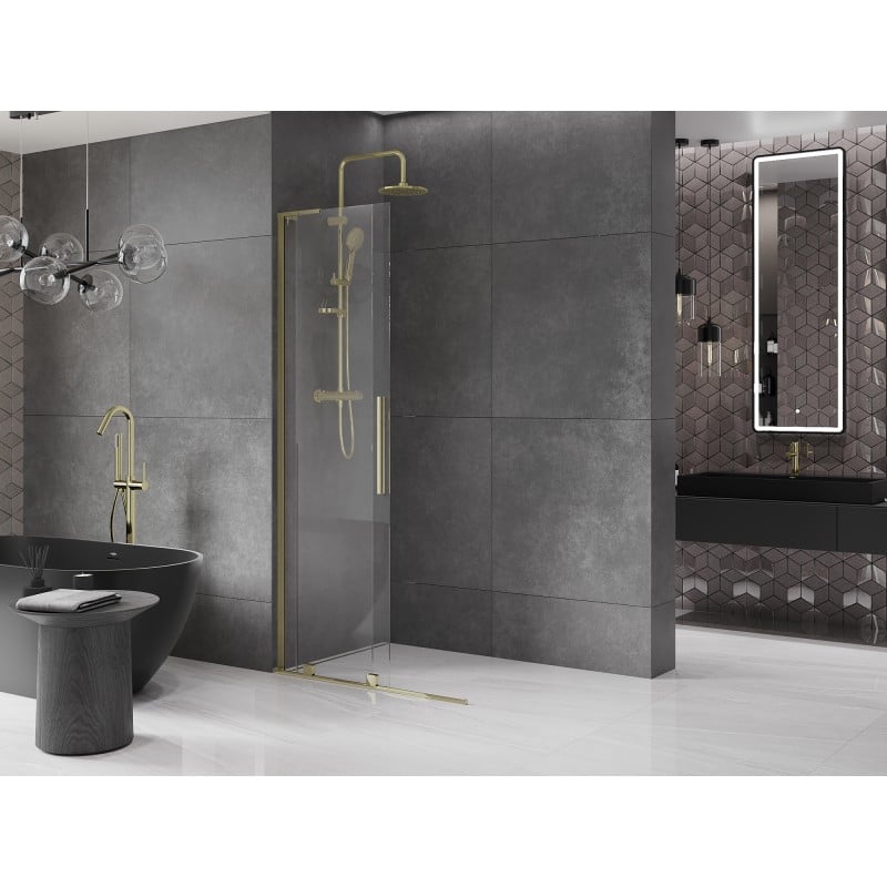 Mexen Velar L Duschwand Schiebetür Walk-in 100 x 200 cm, transparent 8 mm, gold - 871-100-003-03-50