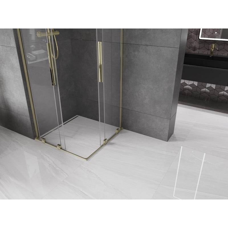 Mexen Velar L Duo Duschkabine, Schiebetür, 90 x 90 cm, transparent, gold - 871-090-090-02-03-50