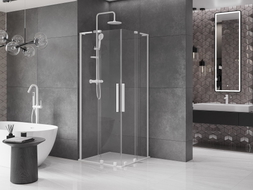 Mexen Velar L Duo Duschkabine Schiebetür 100 x 100 cm, transparent, weiß - 871-100-100-02-03-20