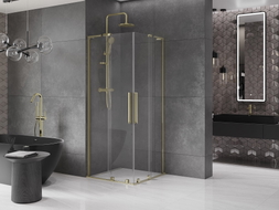Mexen Velar L Duo Duschkabine Schiebetür 80 x 80 cm, transparent, gold - 871-080-080-02-03-50