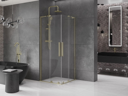 Mexen Velar L Duo Duschkabine Schiebetür 100 x 100 cm, transparent, gold - 871-100-100-02-03-50