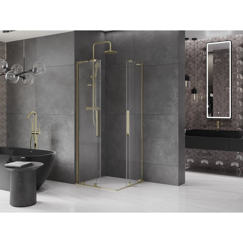 Mexen Velar L Duo Duschkabine Schiebetür 80 x 80 cm, transparent, gold - 871-080-080-02-03-50