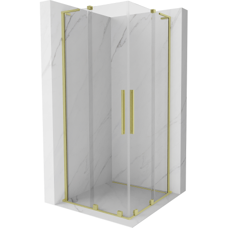 Mexen Velar L Duo Duschkabine verschiebbar 80 x 80 cm, transparent, gebürstet Gold - 871-080-080-02-03-55