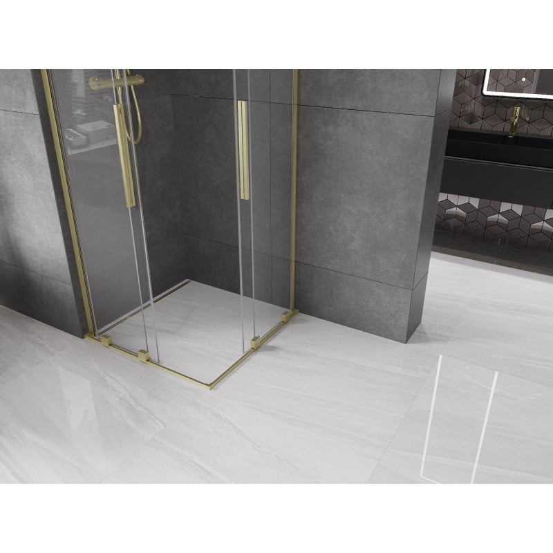 Mexen Velar L Duo Duschkabine verschiebbar 80 x 80 cm, transparent, gebürstet Gold - 871-080-080-02-03-55