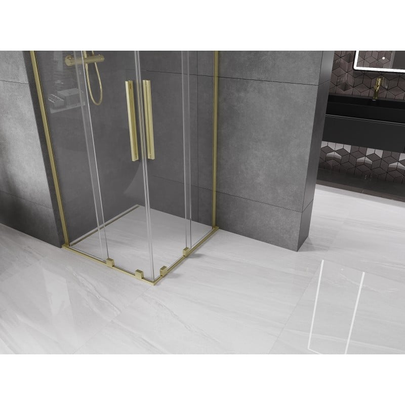 Mexen Velar L Duo Duschkabine verschiebbar 80 x 80 cm, transparent, gebürstet Gold - 871-080-080-02-03-55