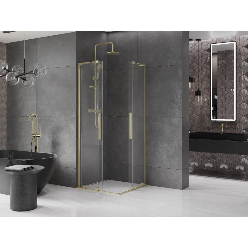Mexen Velar L Duo Schiebeduschkabine 90 x 90 cm, transparent, gold gebürstet - 871-090-090-02-03-55