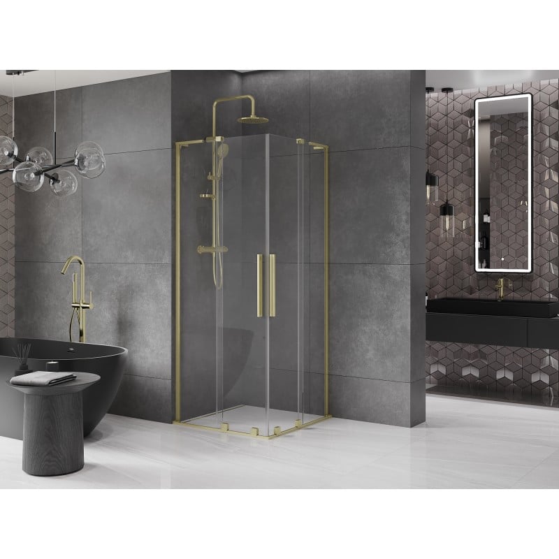Mexen Velar L Duo, Schiebeduschkabine 100 x 100 cm, transparent, gebürstetes Gold - 871-100-100-02-03-55