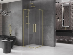 Mexen Velar L Duo, Schiebeduschkabine 100 x 100 cm, transparent, gebürstetes Gold - 871-100-100-02-03-55