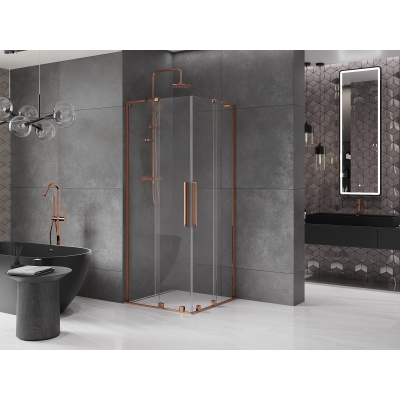 Mexen Velar L Duo Schiebetür-Duschkabine 80 x 80 cm, transparent, Roségold - 871-080-080-02-03-60