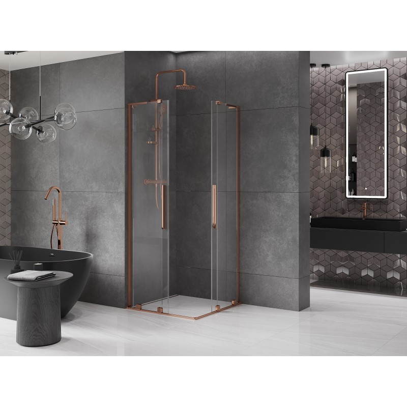 Mexen Velar L Duo Schiebeduschkabine 90 x 90 cm, transparent, Roségold - 871-090-090-02-03-60