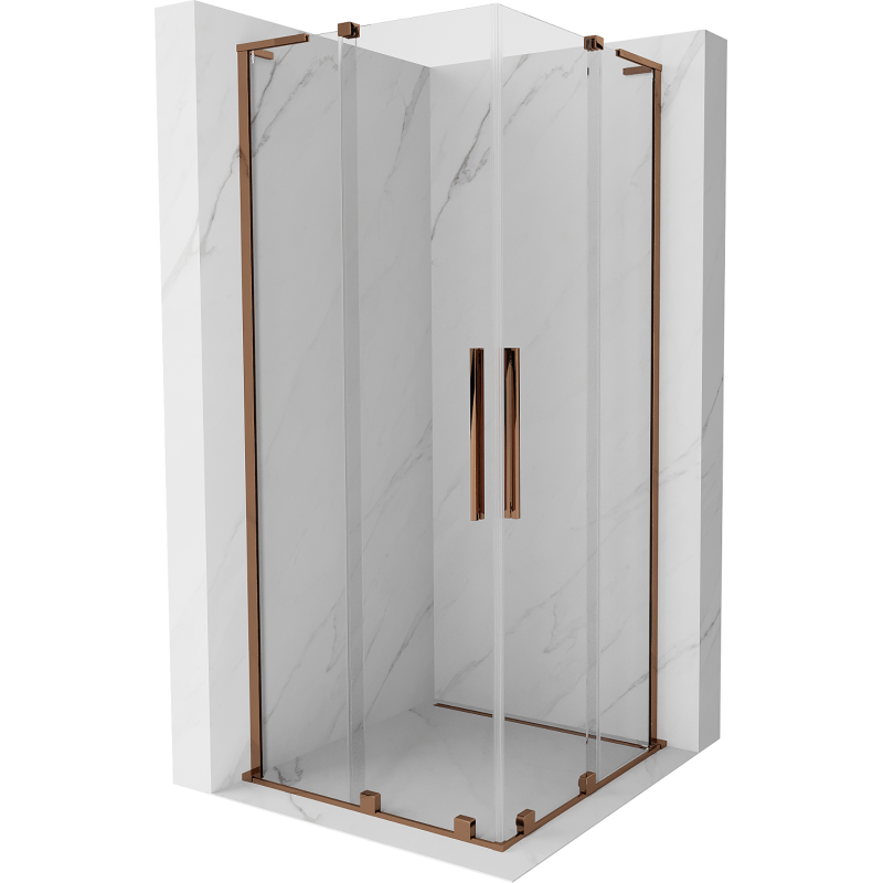 Mexen Velar L Duo Schiebeduschkabine 100 x 100 cm, transparent, Roségold - 871-100-100-02-03-60