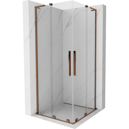 Mexen Velar L Duo Schiebeduschkabine 100 x 100 cm, transparent, Roségold - 871-100-100-02-03-60