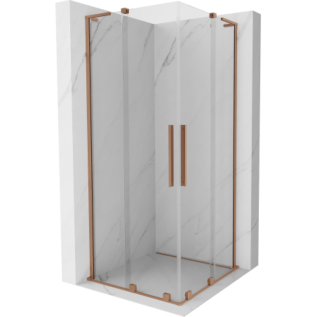 Mexen Velar L Duo Duschkabine Schiebetür 100 x 100 cm, transparent, gebürstetes Kupfer - 871-100-100-02-03-65