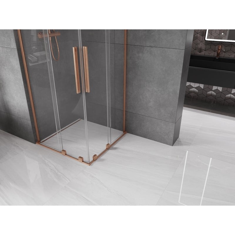 Mexen Velar L Duo Duschkabine, Schiebetür 90 x 90 cm, transparent, gebürstetes Kupfer - 871-090-090-02-03-65