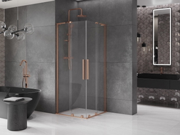 Mexen Velar L Duo Duschkabine, Schiebetür 90 x 90 cm, transparent, gebürstetes Kupfer - 871-090-090-02-03-65