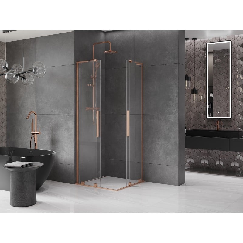 Mexen Velar L Duo Duschkabine, Schiebetür 90 x 90 cm, transparent, gebürstetes Kupfer - 871-090-090-02-03-65