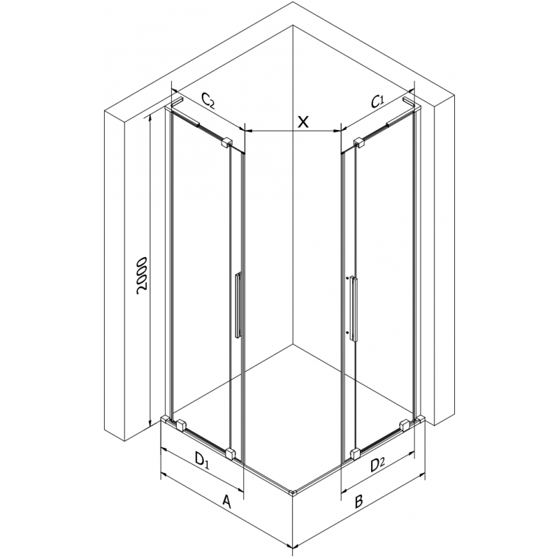 Mexen Velar L Duo Duschkabine verschiebbar 80 x 80 cm, transparent, gebürstetes Kupfer - 871-080-080-02-03-65