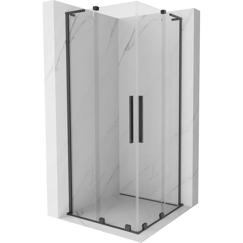 Mexen Velar L Duo Duschkabine schiebbar 90 x 90 cm, transparent, gebürstet gun gray - 871-090-090-02-03-66